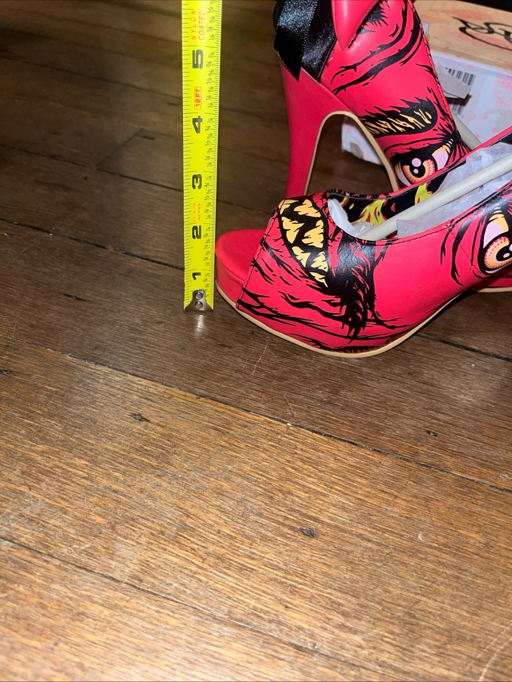 Iron Fist "Soul Stealer" Red & Black & Gold Peep Toe Platform Heels Sz 7 - Picture 8 of 11